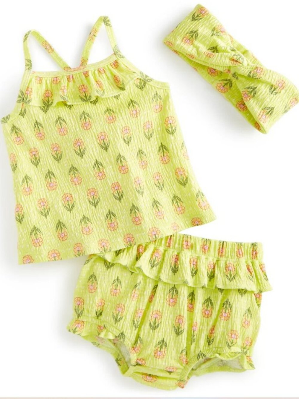 NWT. FIRST IMPRESSIONS Baby Girls Lime Green Floral 3-Pc Set. Orig. $38